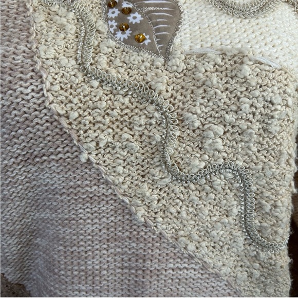 Vintage Needles & Yarn Abstract Floral Patchwork Sweater Neutral 80s Artsy M - Picture 11 of 13